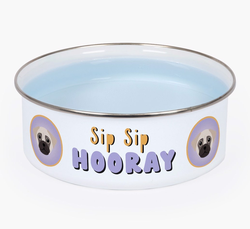 Sip Sip Hooray: Personalised {breedFullName} Enamel Dog Bowl