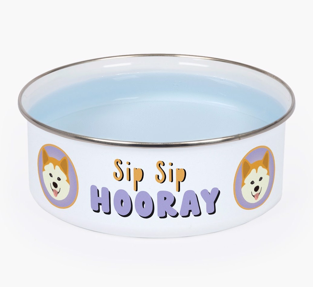 Sip Sip Hooray: Personalised {breedFullName} Enamel Dog Bowl