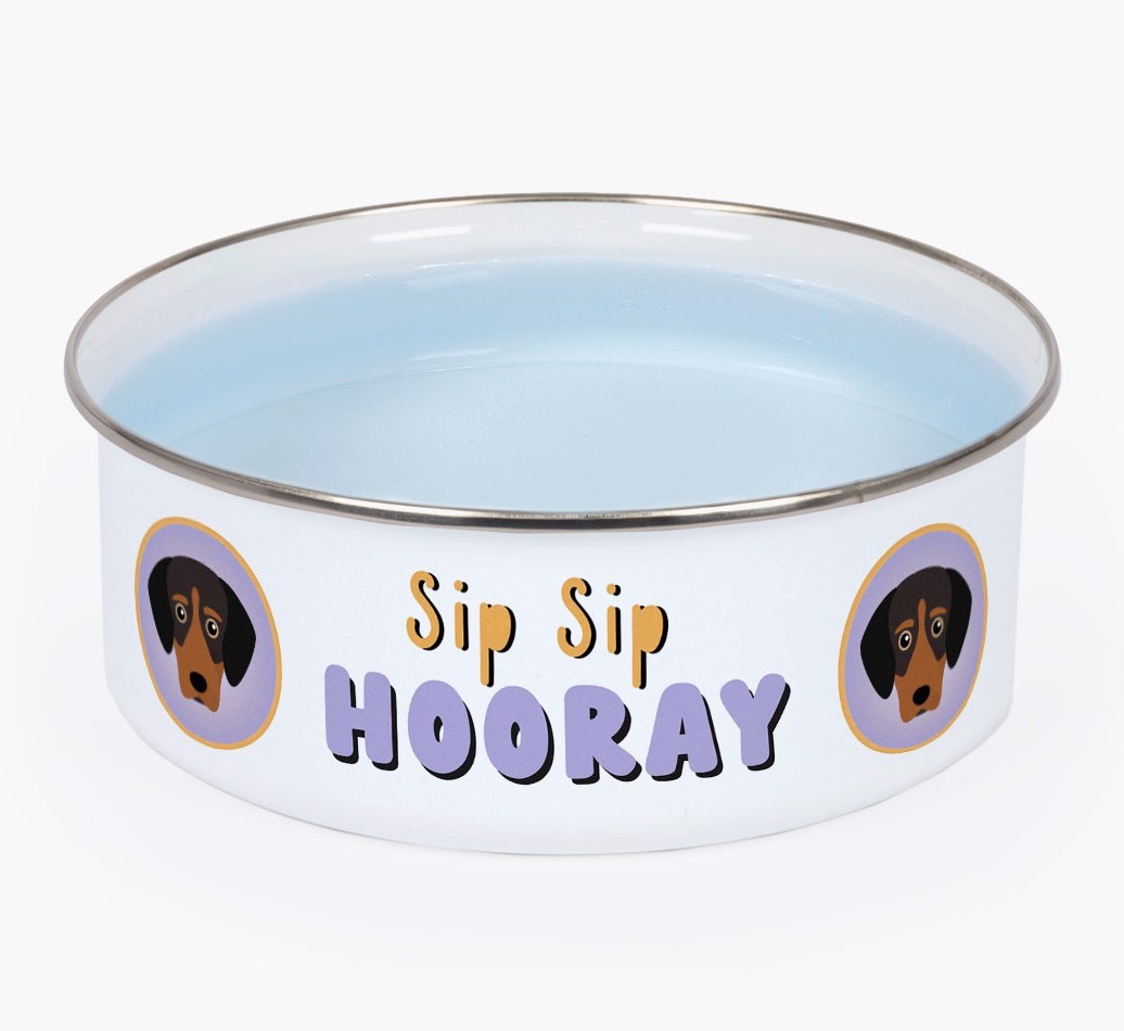 Sip Sip Hooray: Personalised {breedFullName} Enamel Dog Bowl