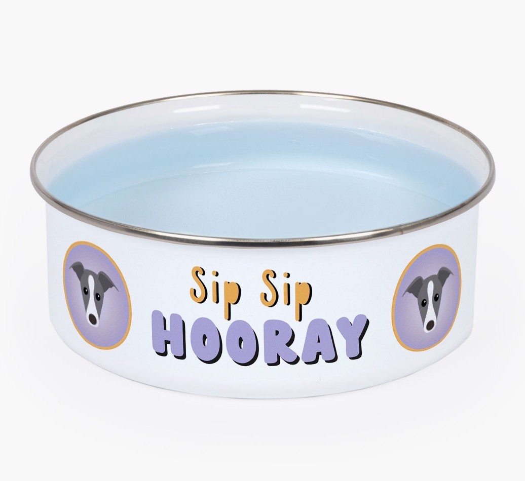 Sip Sip Hooray: Personalised {breedFullName} Enamel Dog Bowl