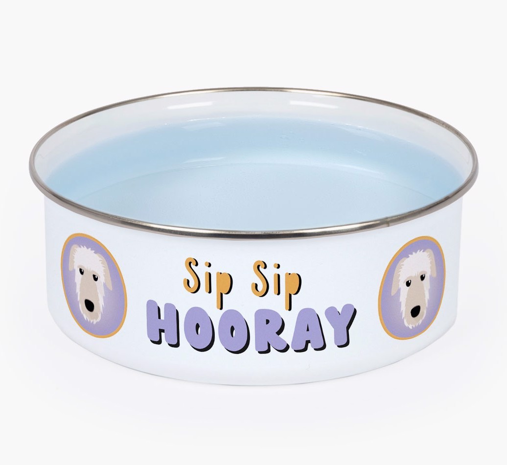Sip Sip Hooray: Personalised {breedFullName} Enamel Dog Bowl