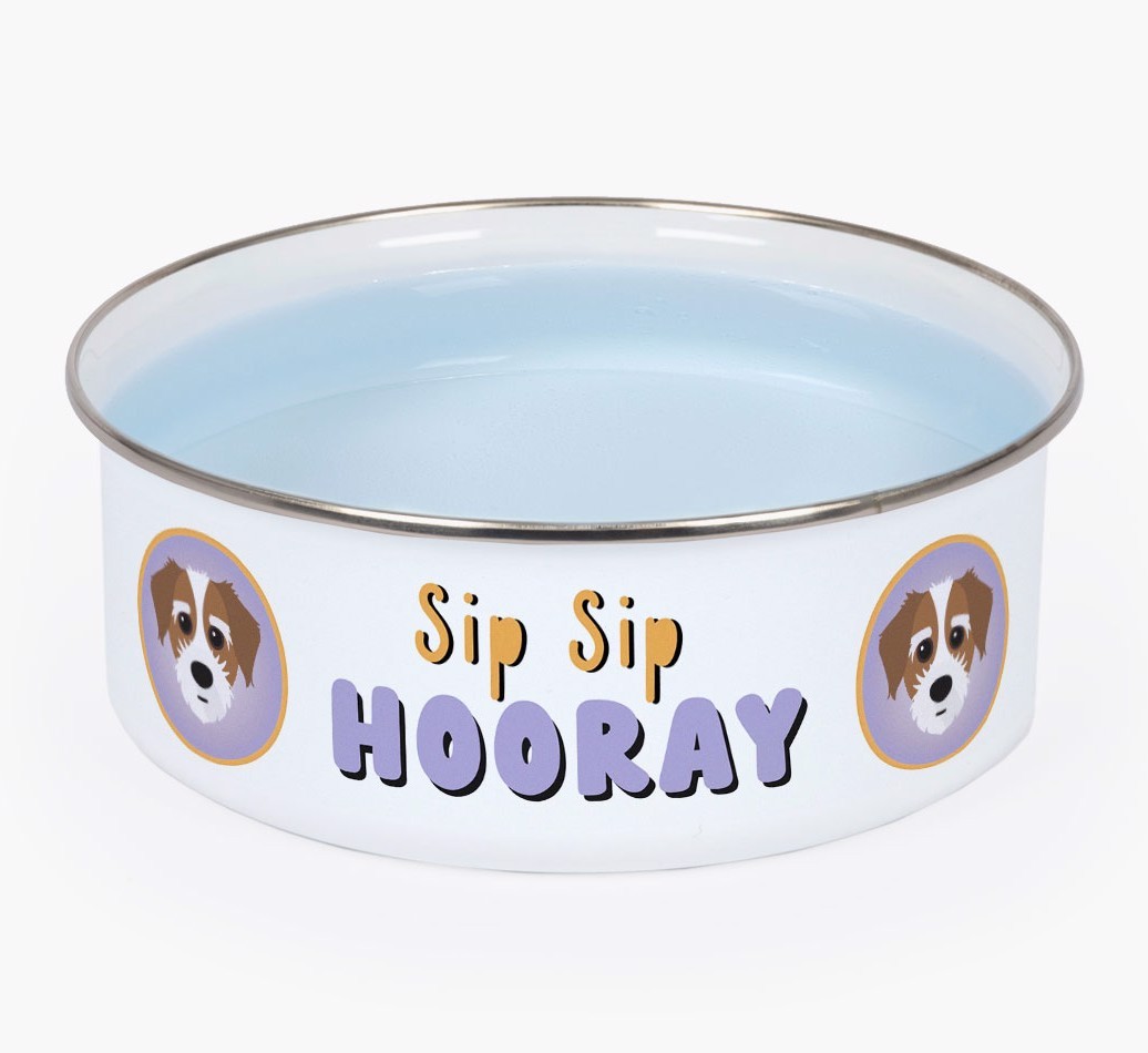 Sip Sip Hooray: Personalised {breedFullName} Enamel Dog Bowl