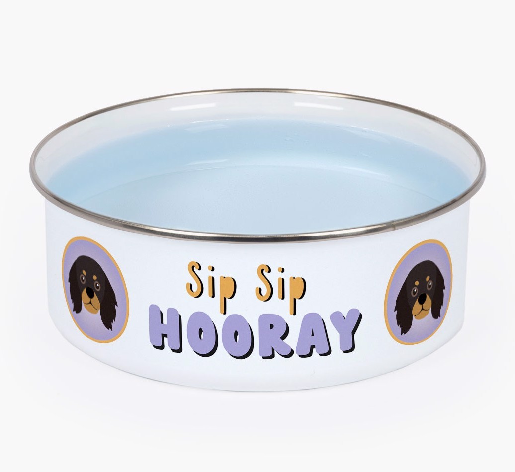 Sip Sip Hooray: Personalised {breedFullName} Enamel Dog Bowl