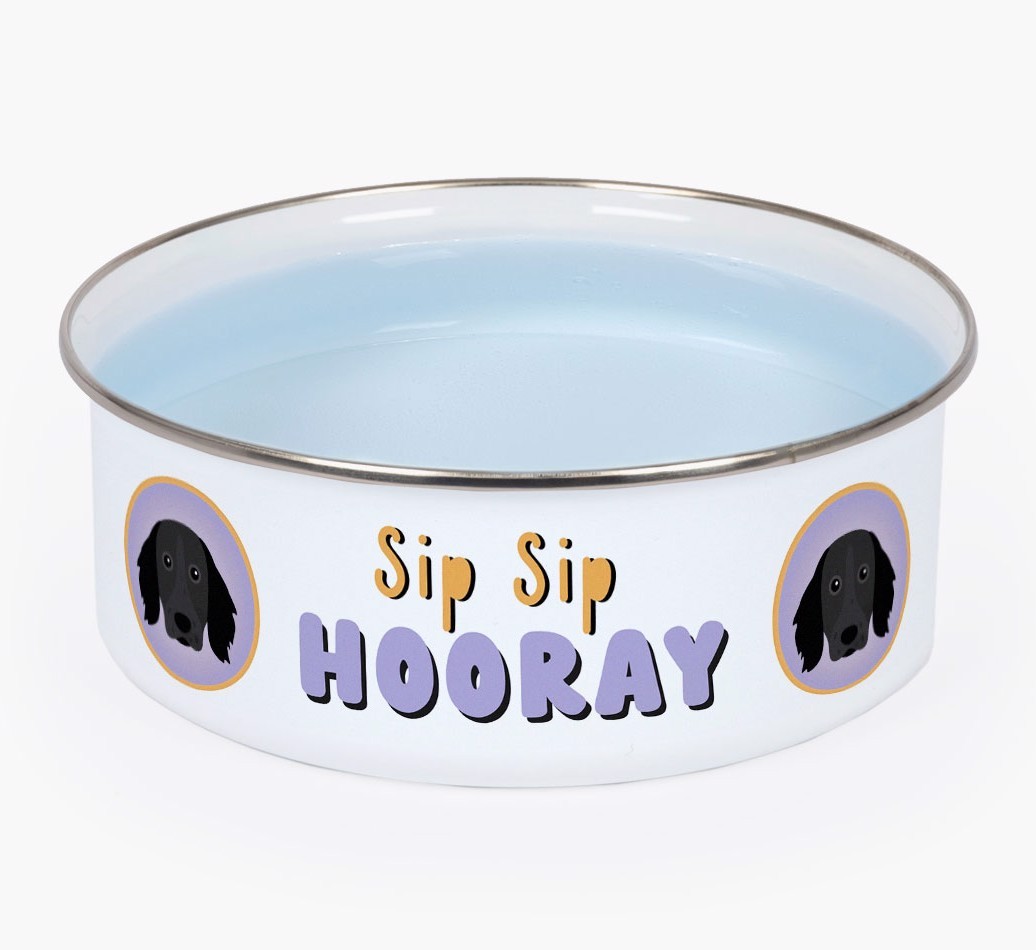 Sip Sip Hooray: Personalised {breedFullName} Enamel Dog Bowl