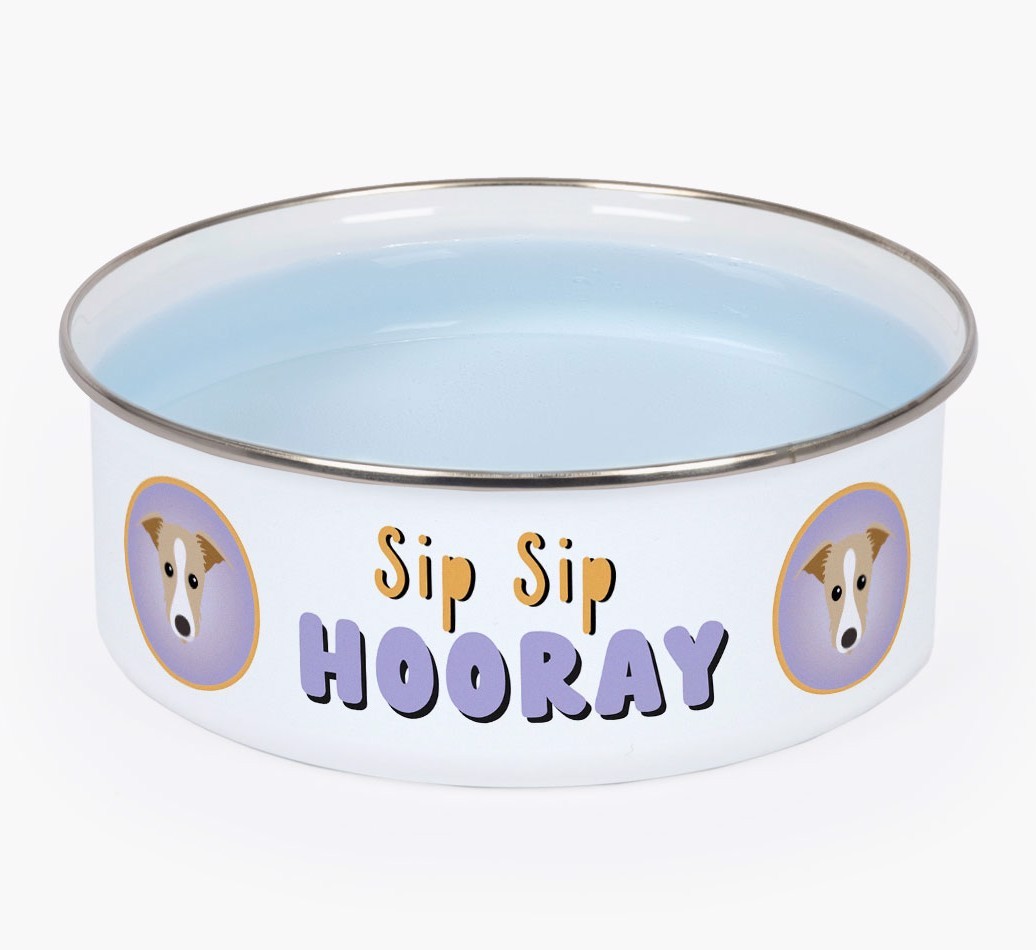 Sip Sip Hooray: Personalised {breedFullName} Enamel Dog Bowl