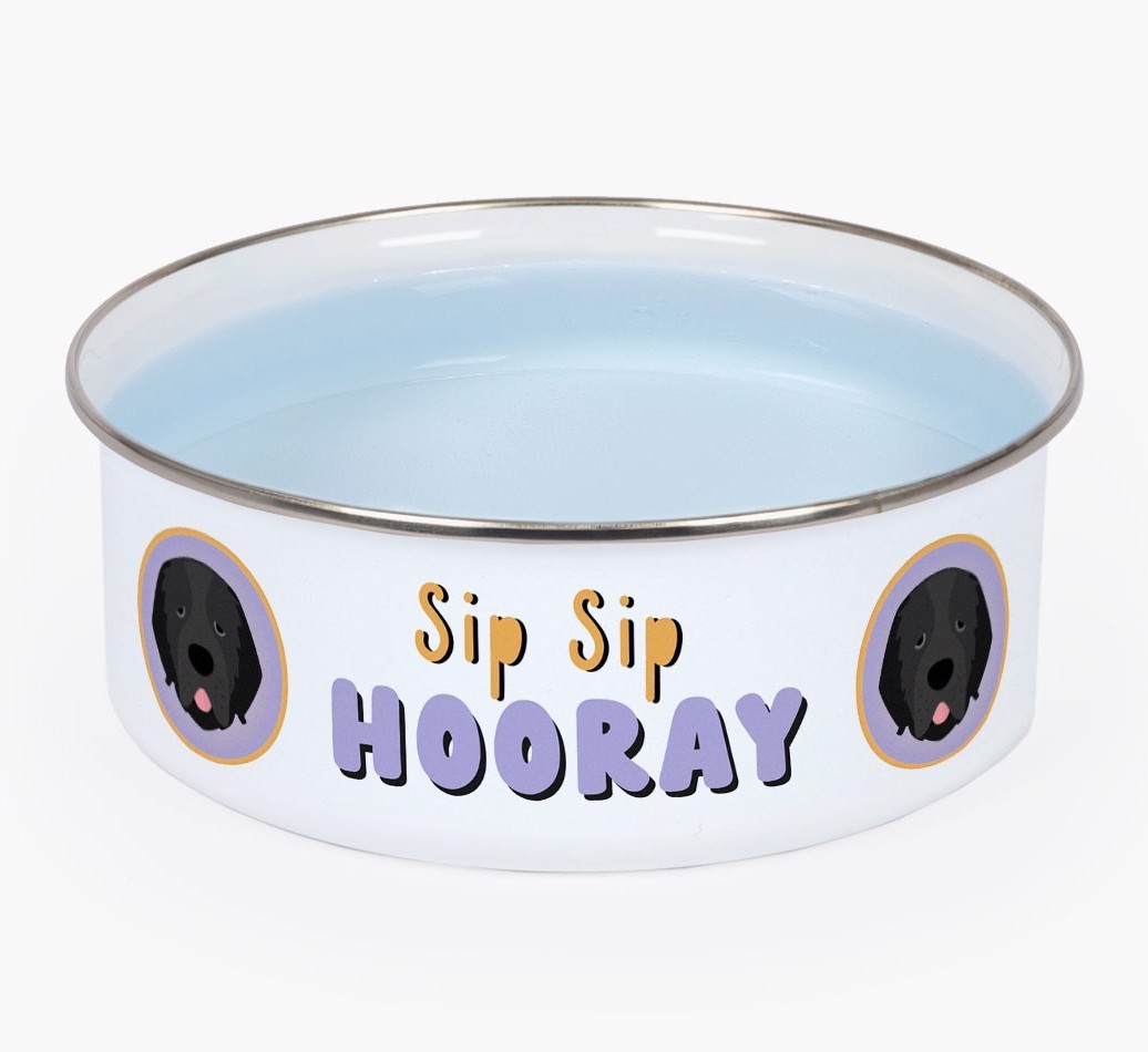 Sip Sip Hooray: Personalised {breedFullName} Enamel Dog Bowl