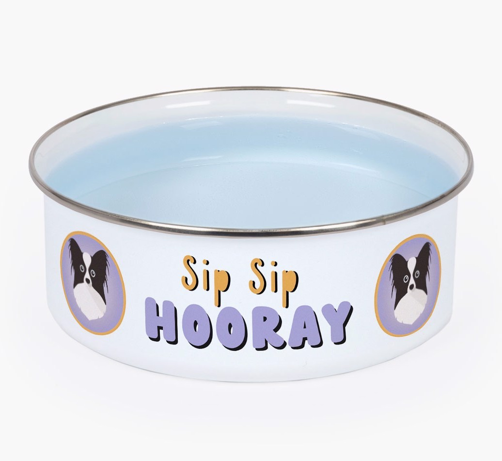 Sip Sip Hooray: Personalised {breedFullName} Enamel Dog Bowl
