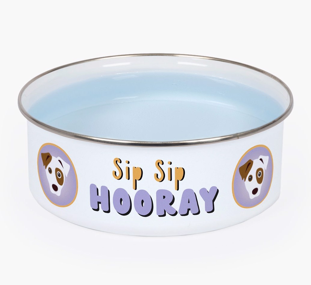 Sip Sip Hooray: Personalized {breedFullName} Enamel Dog Bowl