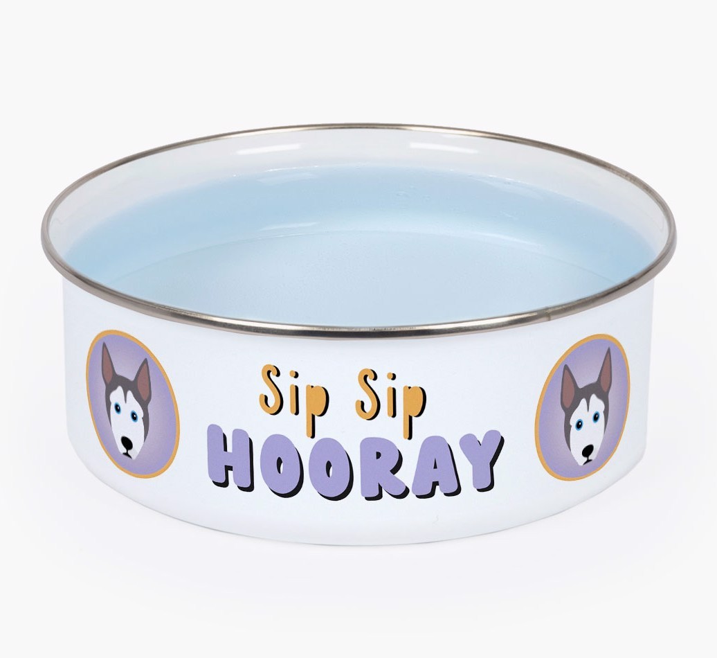 Sip Sip Hooray: Personalised {breedFullName} Enamel Dog Bowl