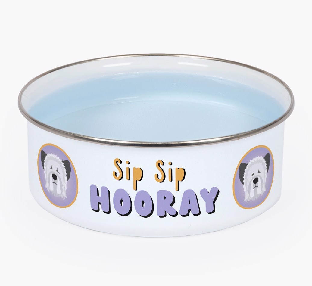 Sip Sip Hooray: Personalised {breedFullName} Enamel Dog Bowl