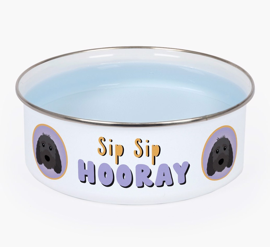 Sip Sip Hooray: Personalized {breedFullName} Enamel Dog Bowl
