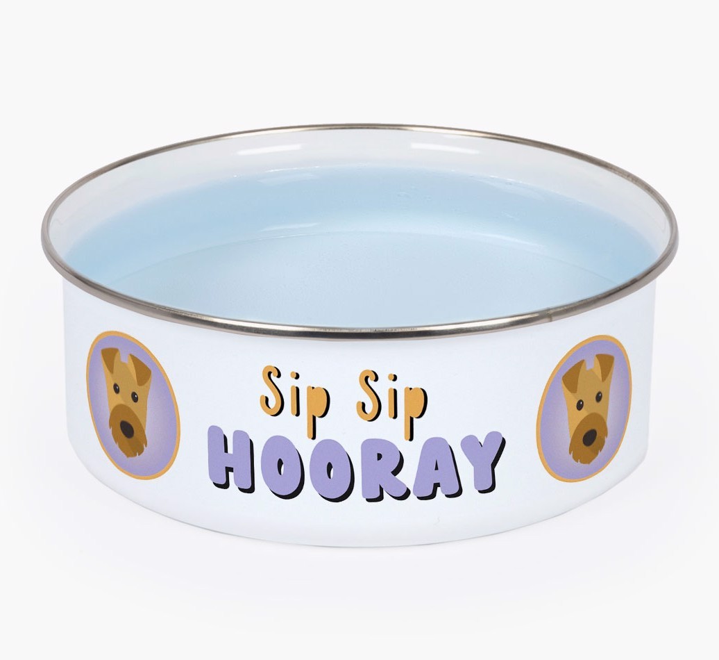 Sip Sip Hooray: Personalised {breedFullName} Enamel Dog Bowl