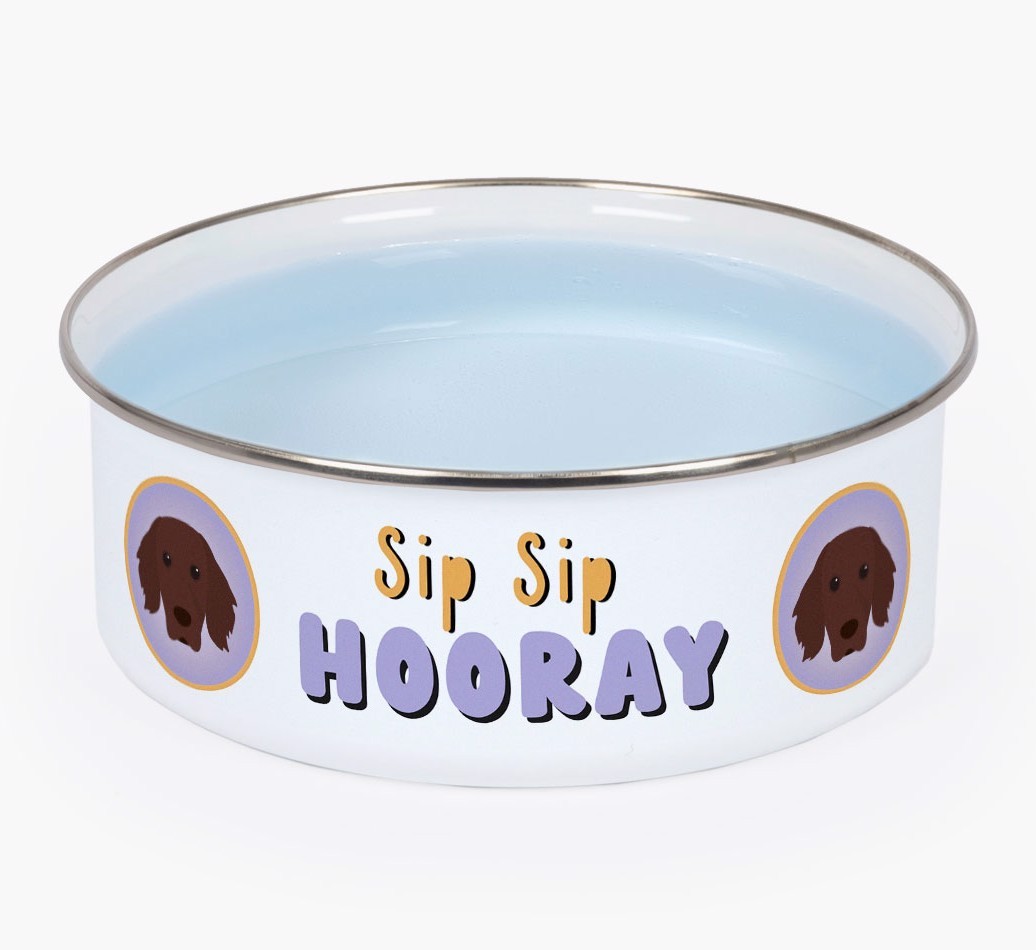 Sip Sip Hooray: Personalised {breedFullName} Enamel Dog Bowl