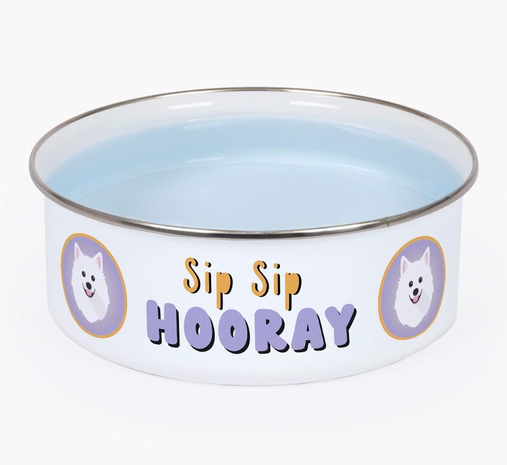 Sip Sip Hooray: Personalized {breedFullName} Enamel Dog Bowl