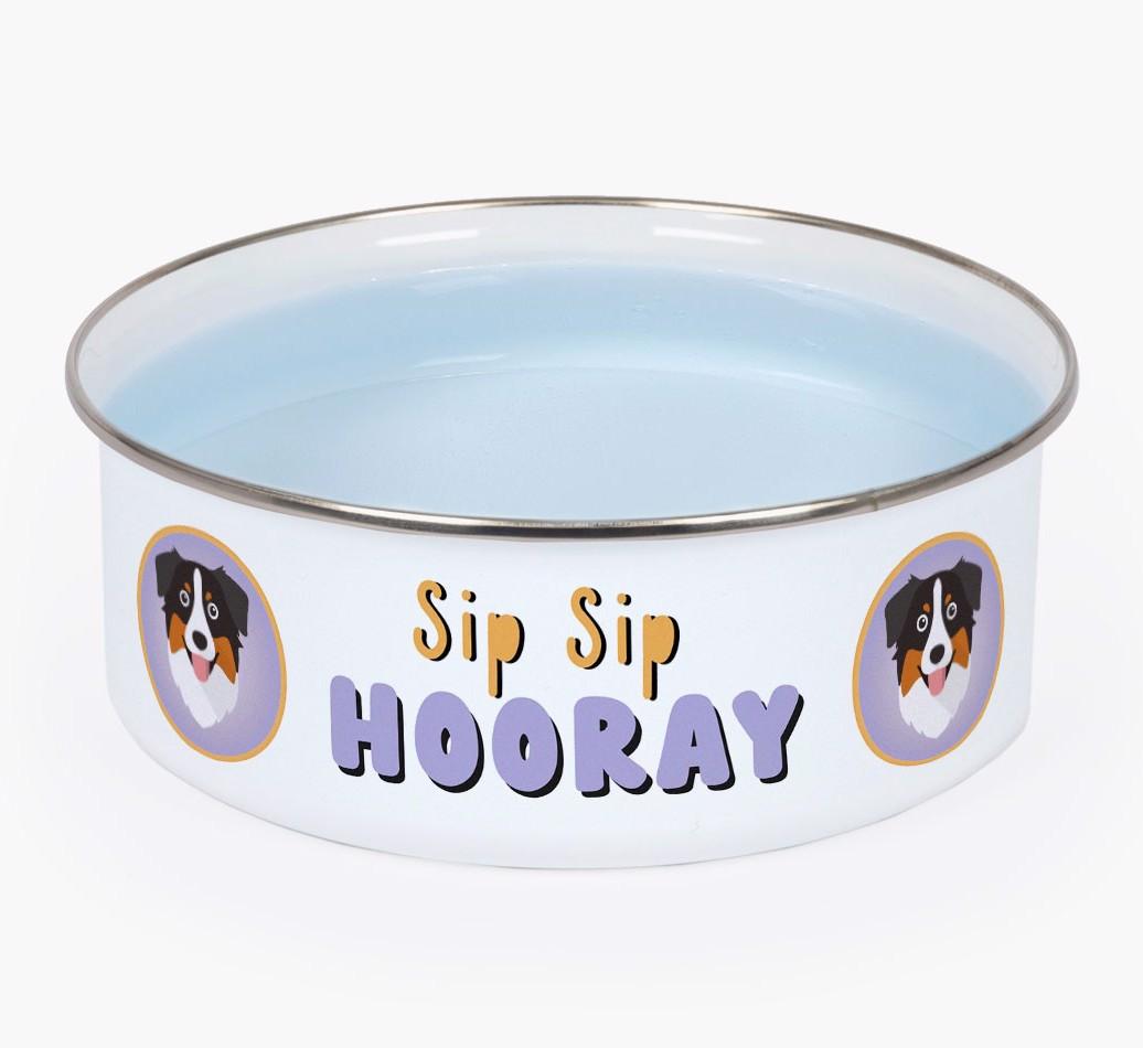 Sip Sip Hooray: Personalized {breedFullName} Enamel Dog Bowl