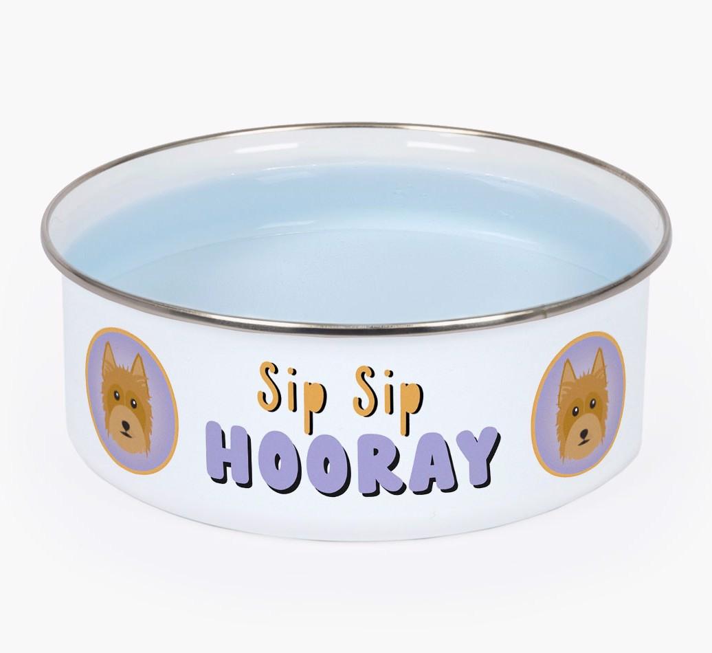 Sip Sip Hooray: Personalized {breedFullName} Enamel Dog Bowl