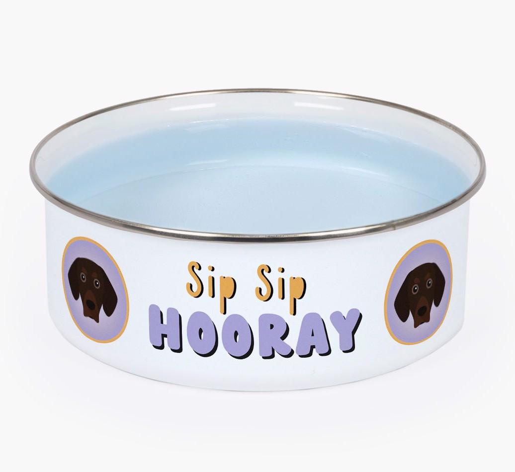 Sip Sip Hooray: Personalized {breedFullName} Enamel Dog Bowl