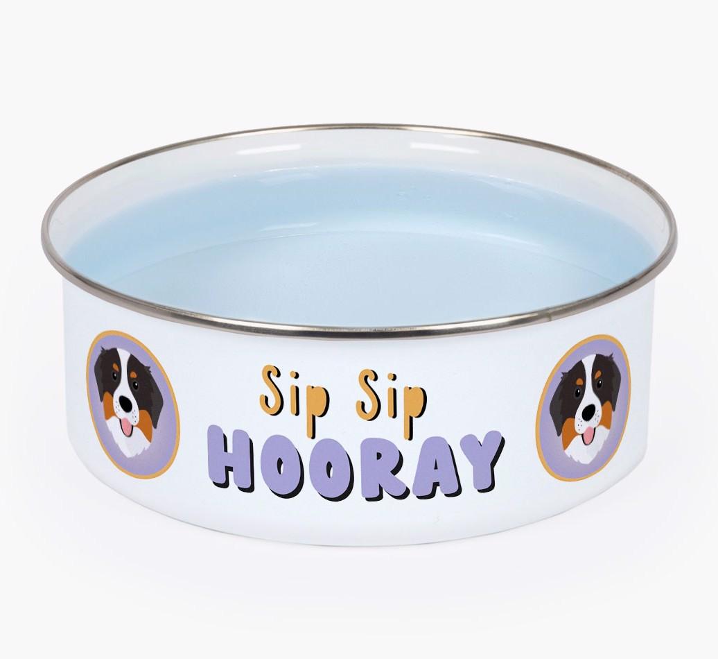Sip Sip Hooray: Personalized {breedFullName} Enamel Dog Bowl