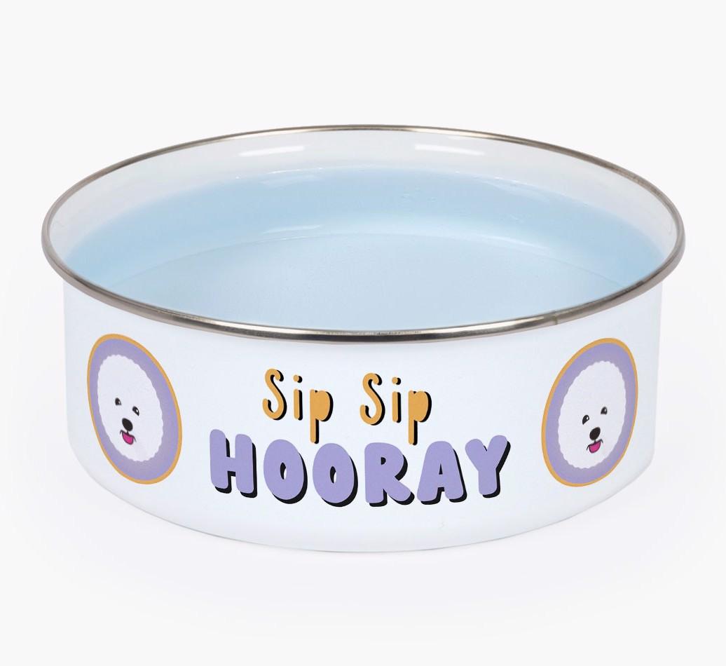 Sip Sip Hooray: Personalized {breedFullName} Enamel Dog Bowl