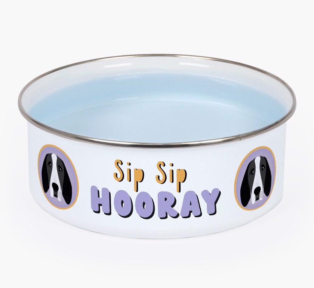 Sip Sip Hooray: Personalized {breedFullName} Enamel Dog Bowl