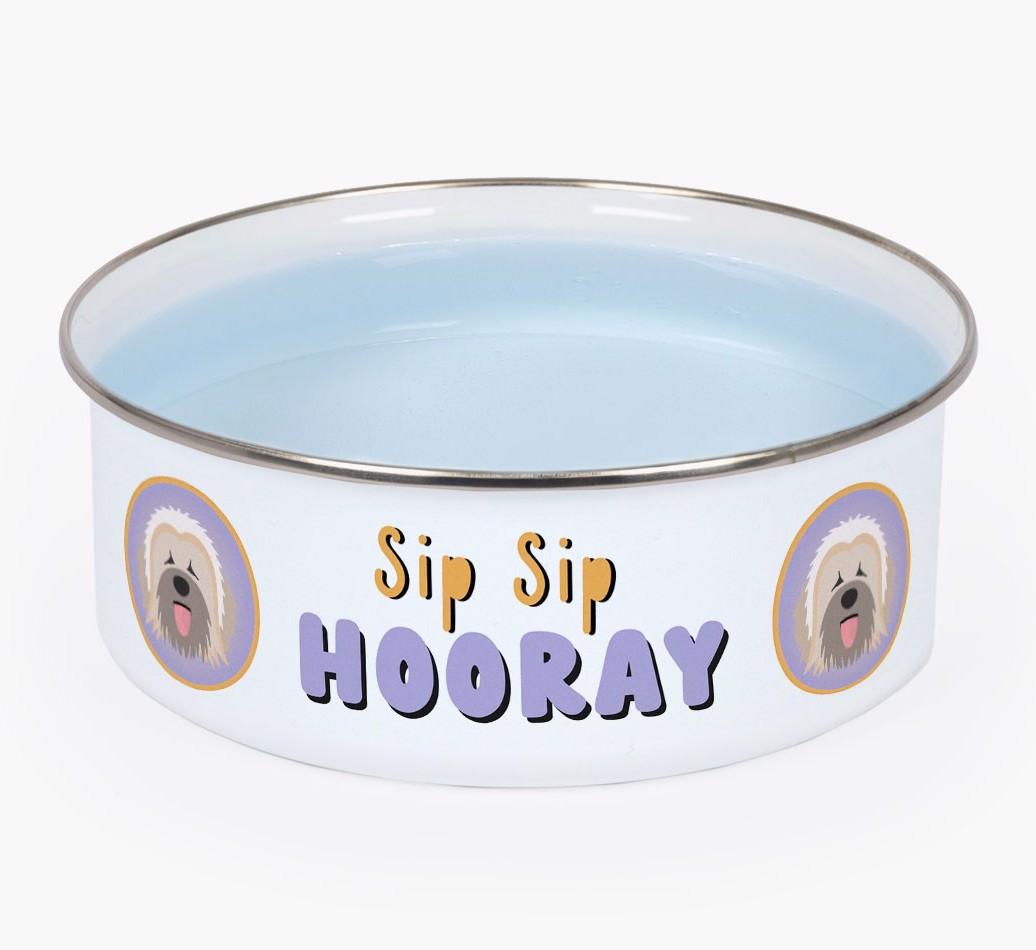 Sip Sip Hooray: Personalized {breedFullName} Enamel Dog Bowl