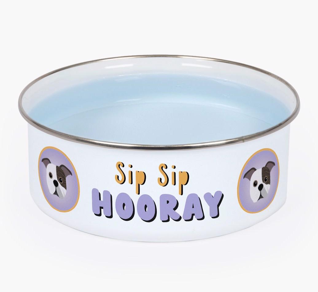 Sip Sip Hooray: Personalized {breedFullName} Enamel Dog Bowl