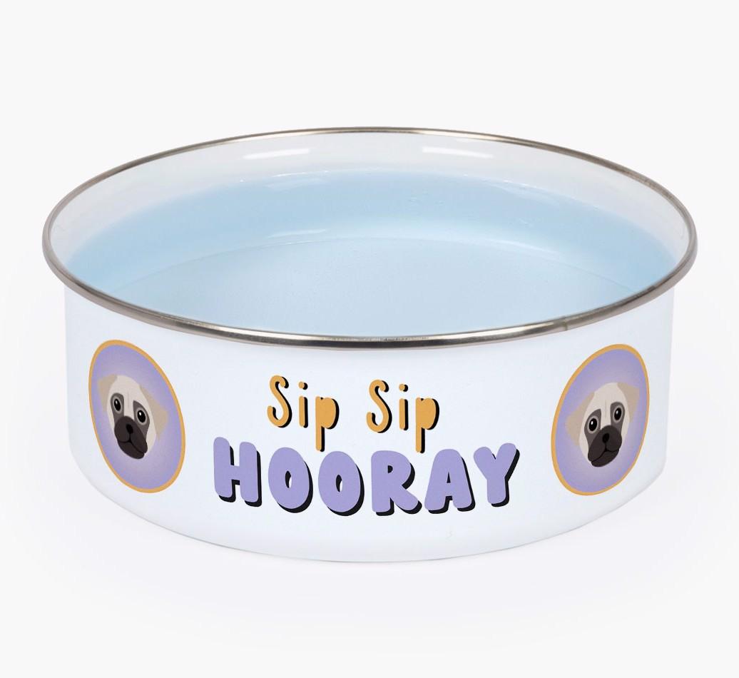 Sip Sip Hooray: Personalized {breedFullName} Enamel Dog Bowl