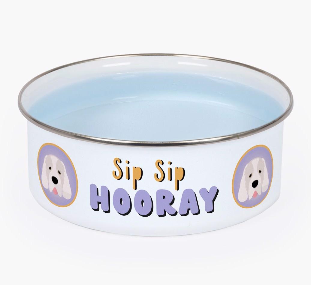 Sip Sip Hooray: Personalized {breedFullName} Enamel Dog Bowl