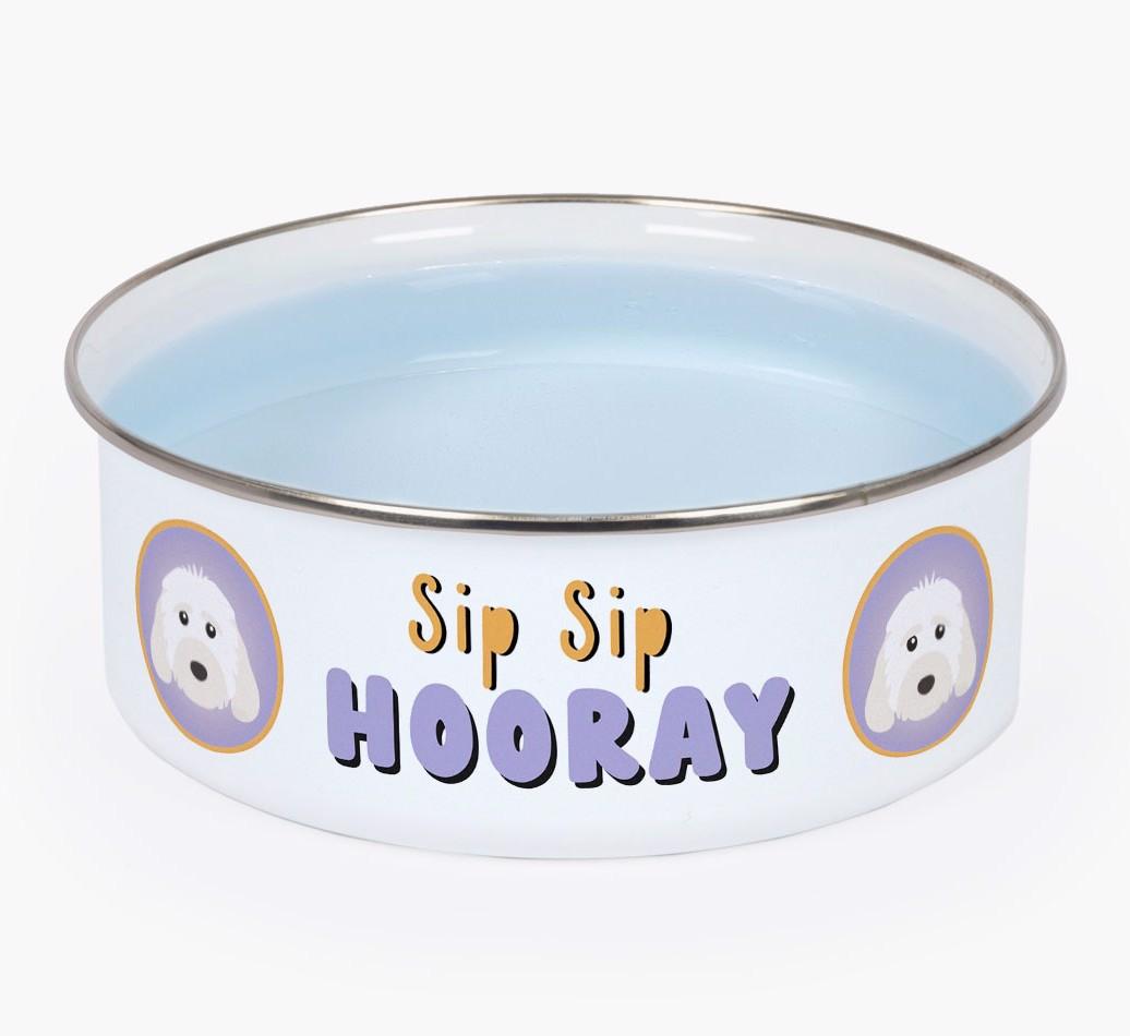 Sip Sip Hooray: Personalized {breedFullName} Enamel Dog Bowl