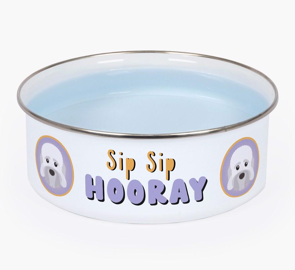 Sip Sip Hooray: Personalized {breedFullName} Enamel Dog Bowl