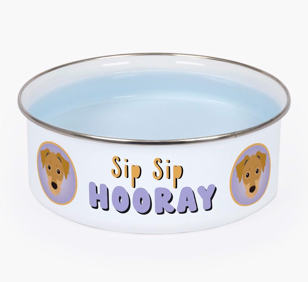 Sip Sip Hooray: Personalized {breedFullName} Enamel Dog Bowl