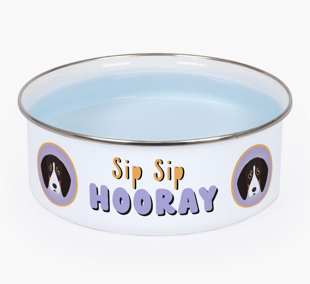 Sip Sip Hooray: Personalized {breedFullName} Enamel Dog Bowl