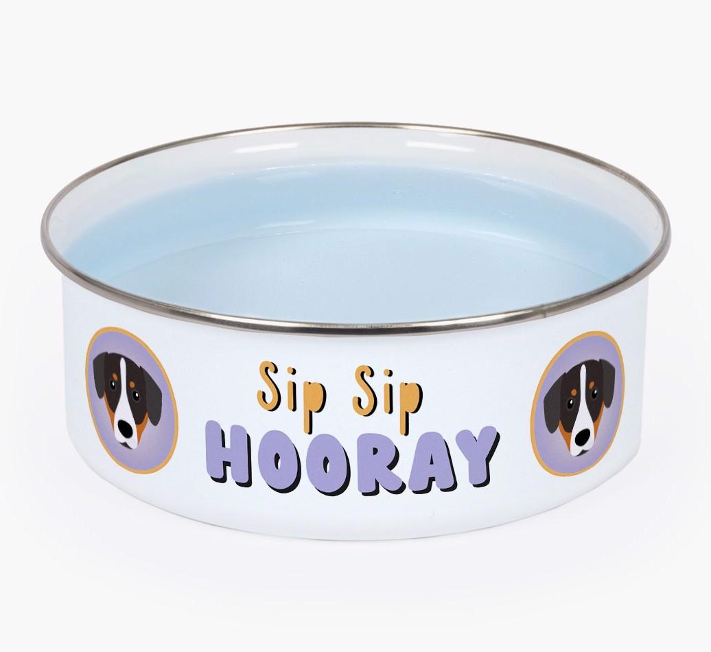 Sip Sip Hooray: Personalized {breedFullName} Enamel Dog Bowl