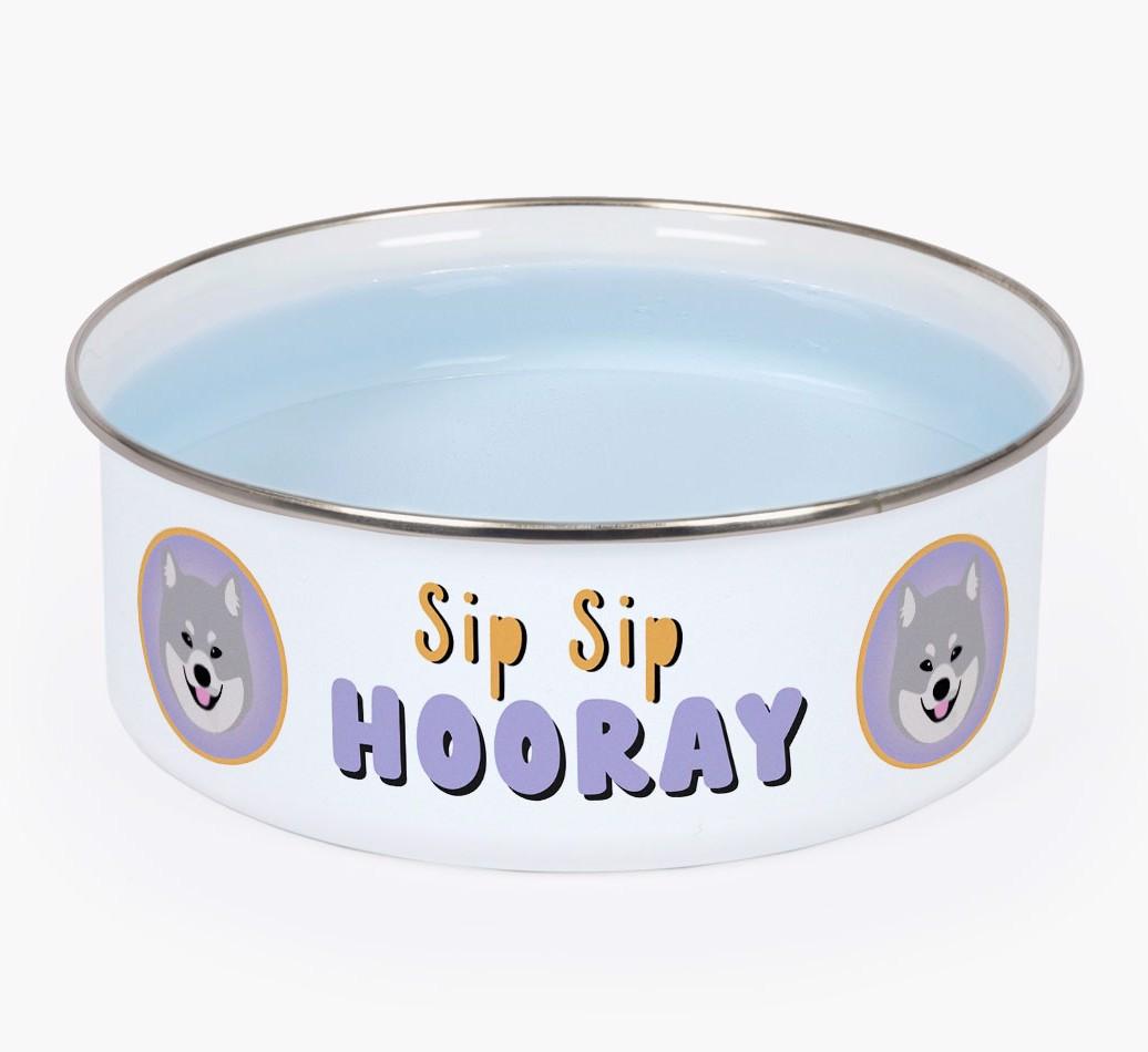 Sip Sip Hooray: Personalized {breedFullName} Enamel Dog Bowl