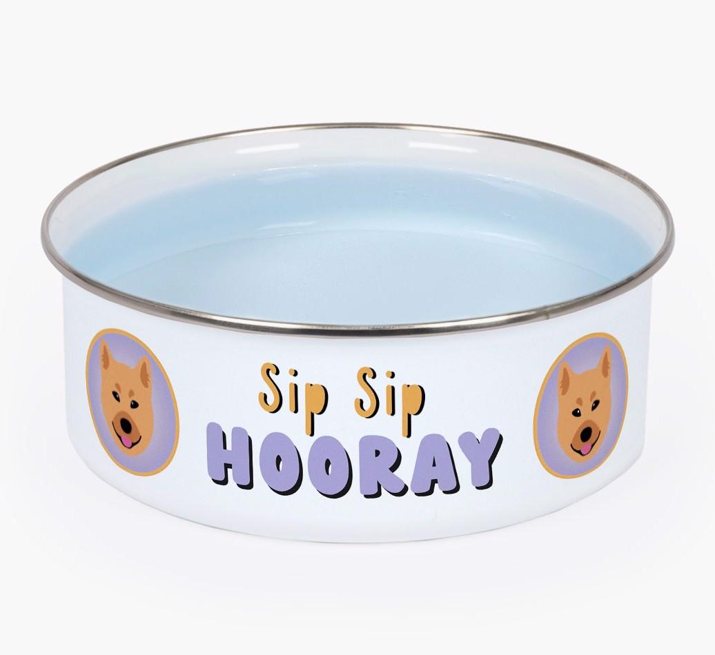 Sip Sip Hooray: Personalized {breedFullName} Enamel Dog Bowl