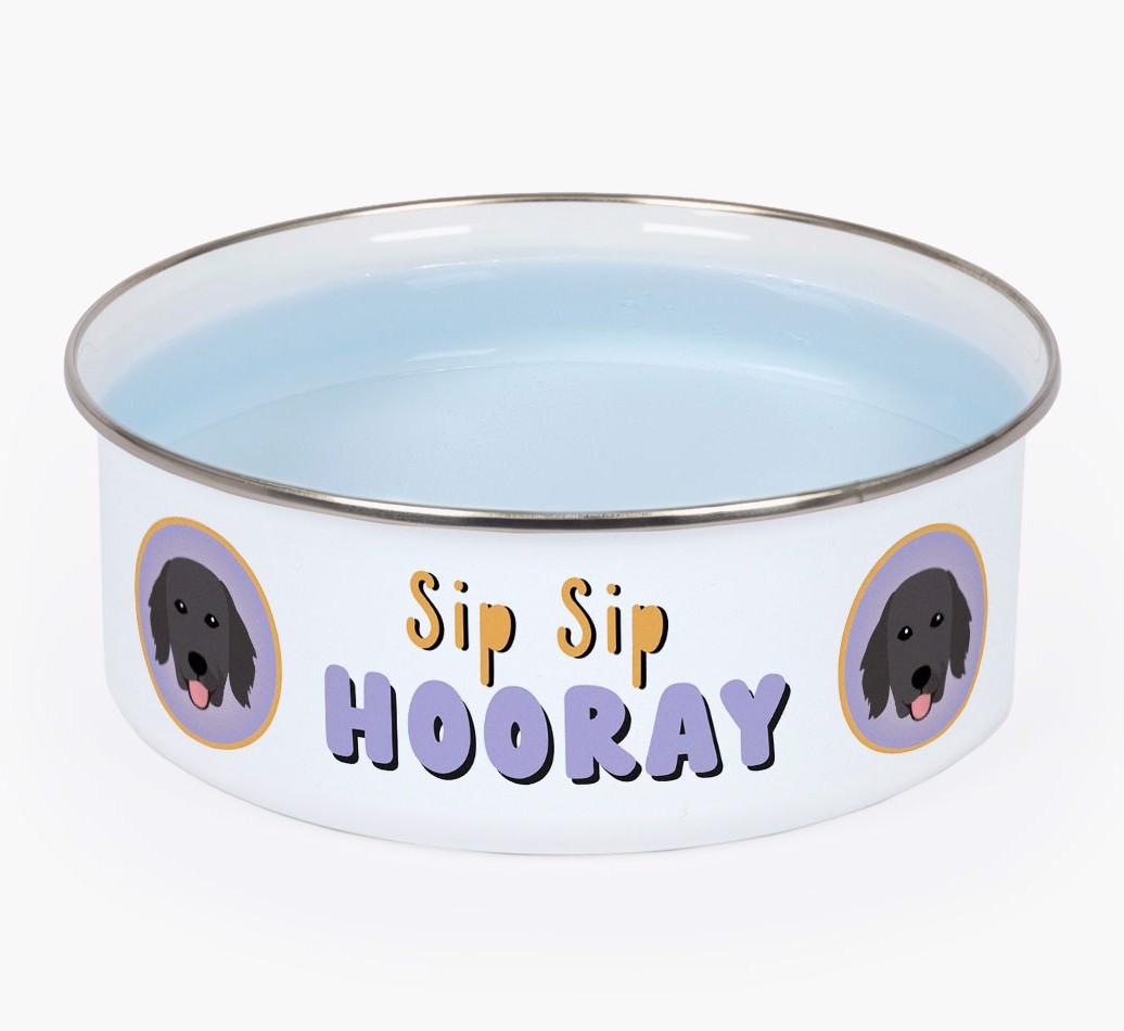 Sip Sip Hooray: Personalized {breedFullName} Enamel Dog Bowl