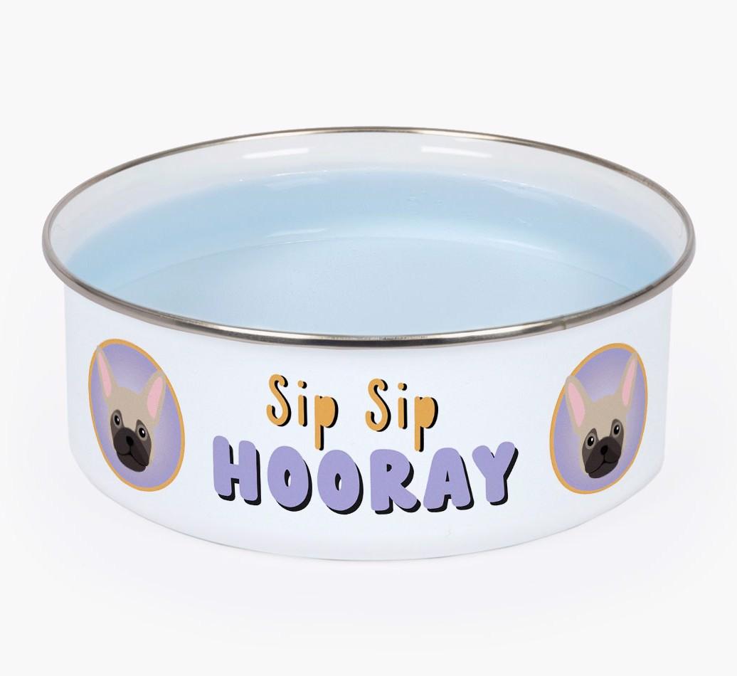 Sip Sip Hooray: Personalized {breedFullName} Enamel Dog Bowl