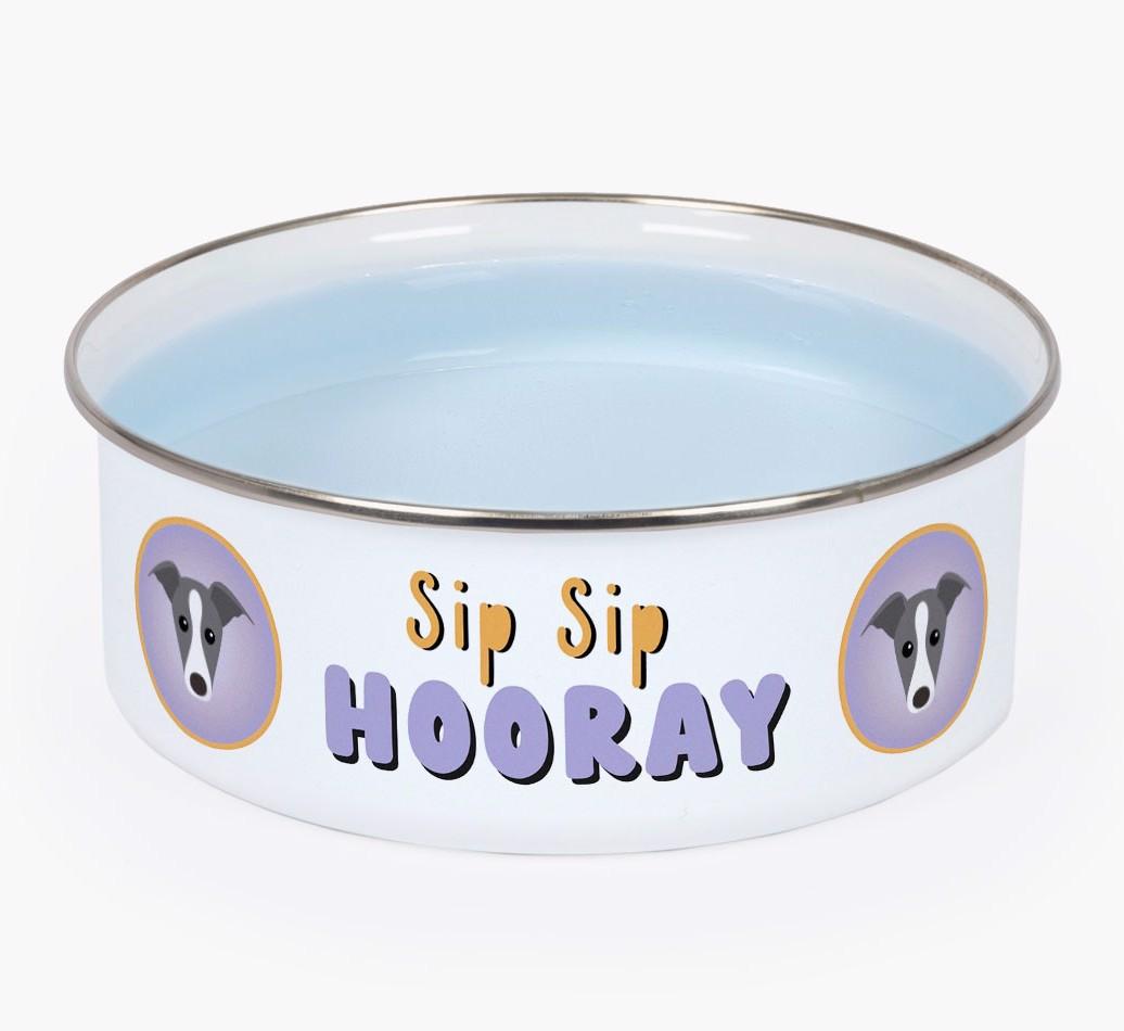Sip Sip Hooray: Personalized {breedFullName} Enamel Dog Bowl