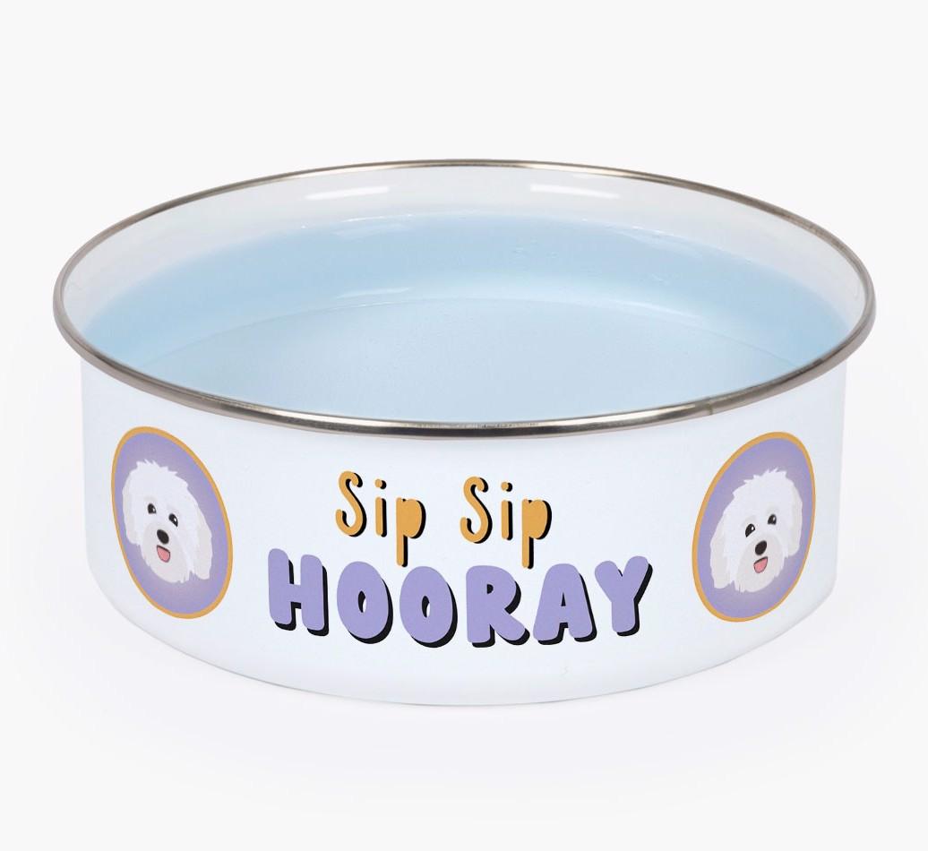 Sip Sip Hooray: Personalized {breedFullName} Enamel Dog Bowl
