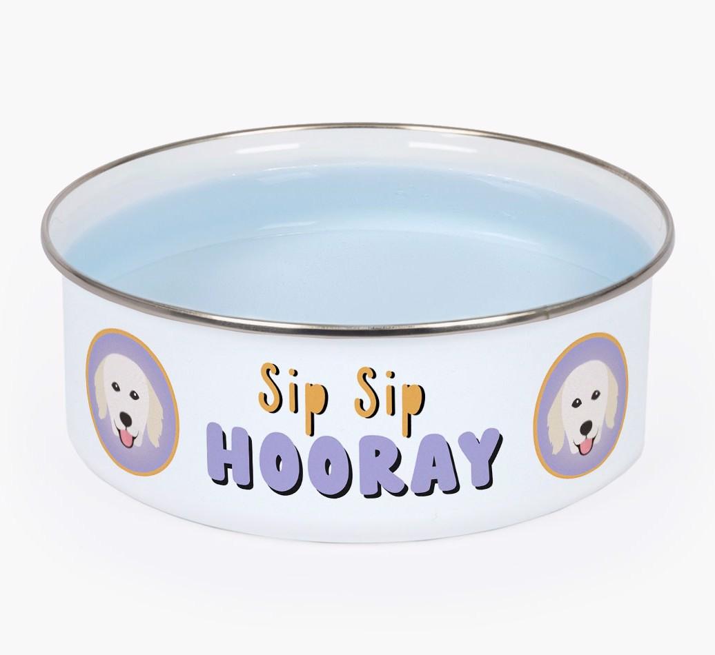 Sip Sip Hooray: Personalized {breedFullName} Enamel Dog Bowl