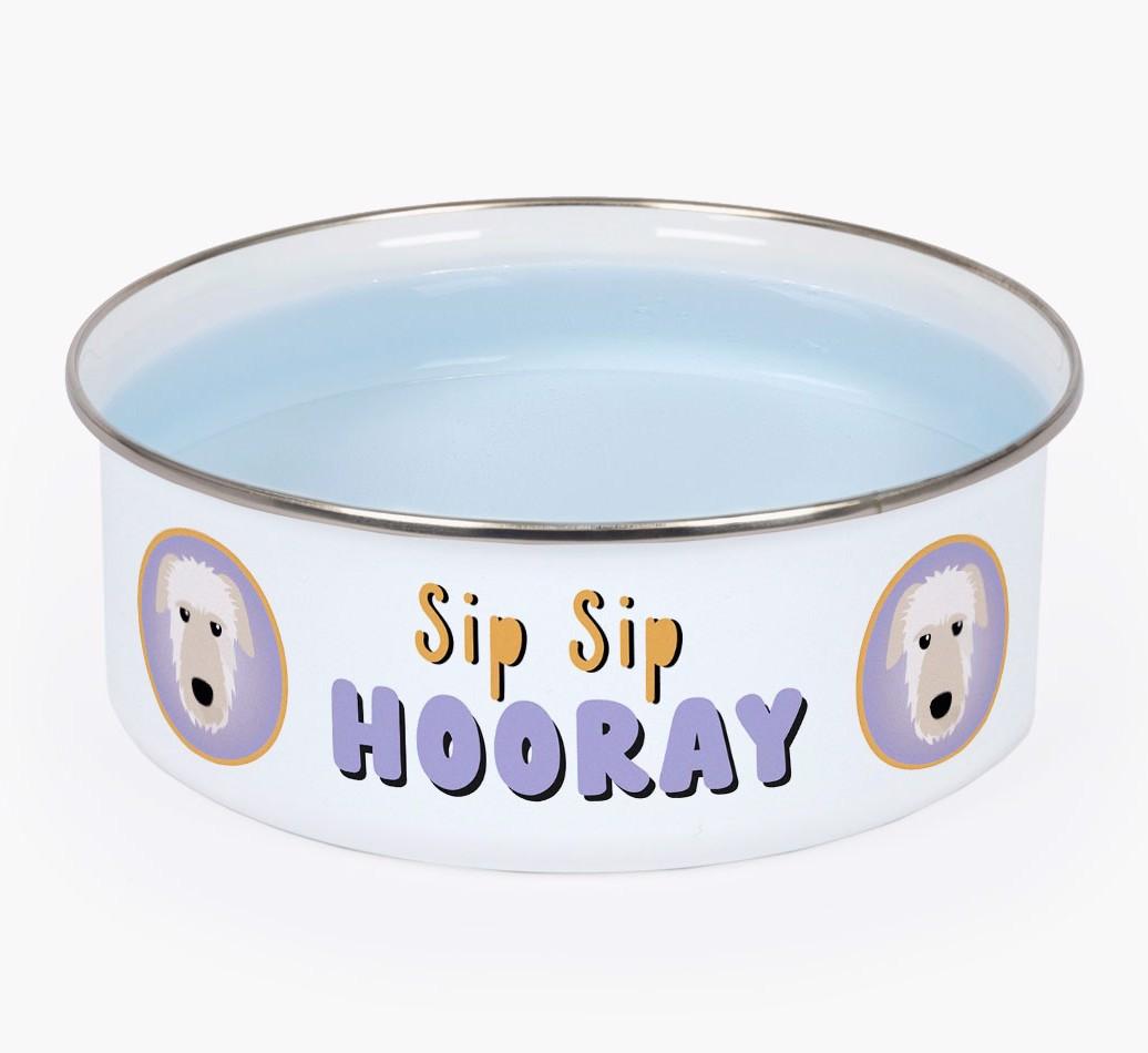 Sip Sip Hooray: Personalized {breedFullName} Enamel Dog Bowl