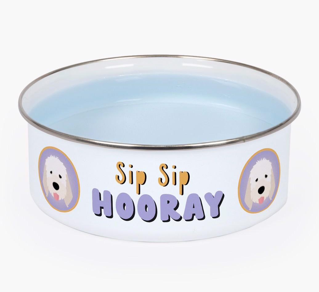 Sip Sip Hooray: Personalized {breedFullName} Enamel Dog Bowl