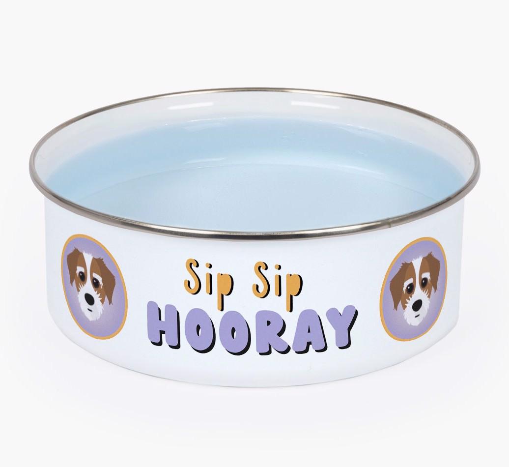 Sip Sip Hooray: Personalized {breedFullName} Enamel Dog Bowl