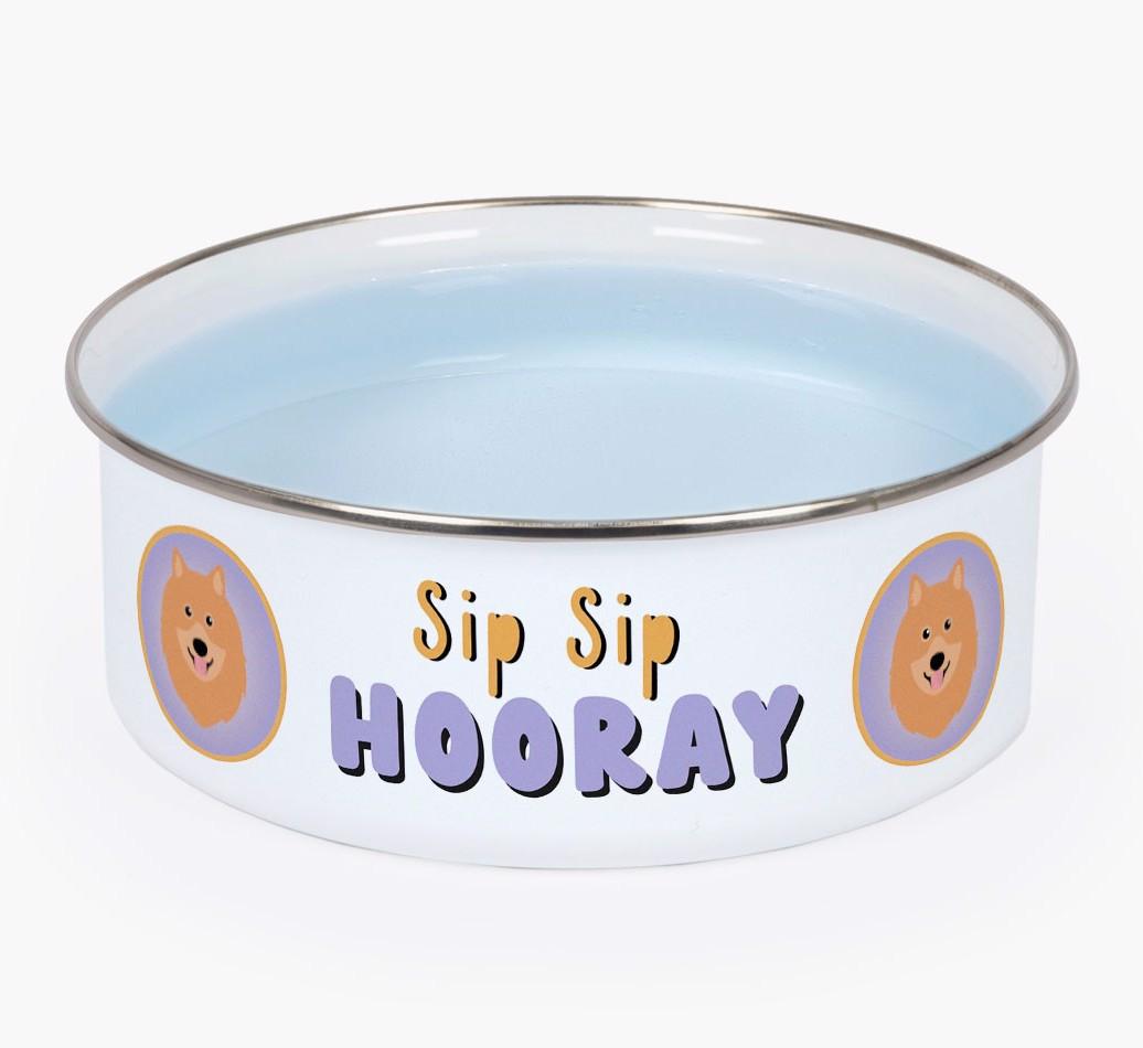 Sip Sip Hooray: Personalized {breedFullName} Enamel Dog Bowl