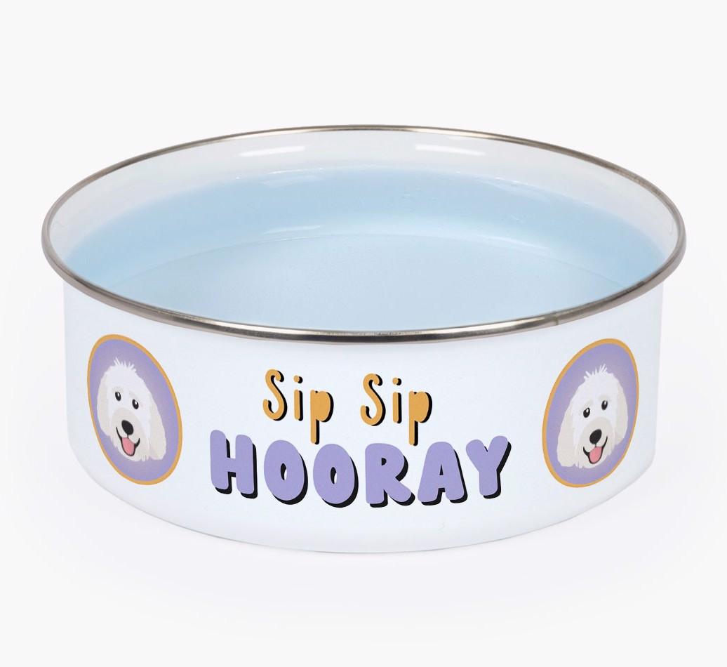 Sip Sip Hooray: Personalized {breedFullName} Enamel Dog Bowl
