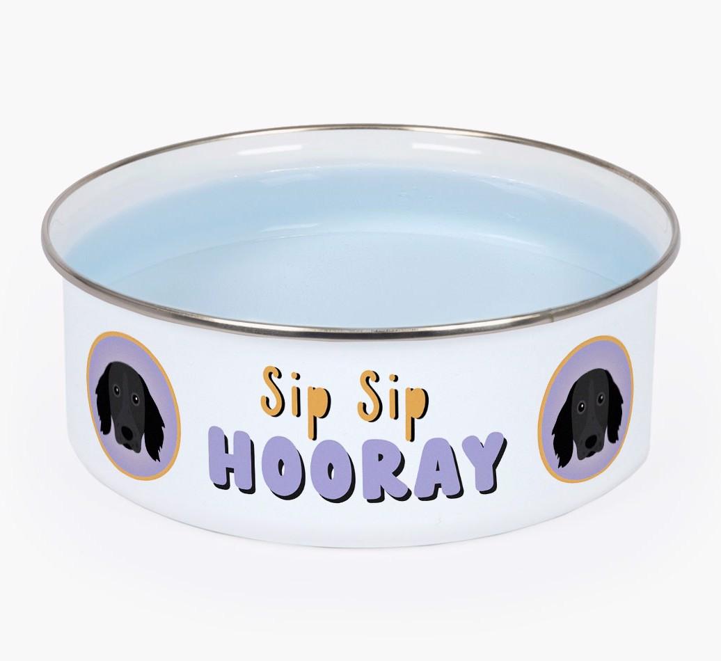 Sip Sip Hooray: Personalized {breedFullName} Enamel Dog Bowl