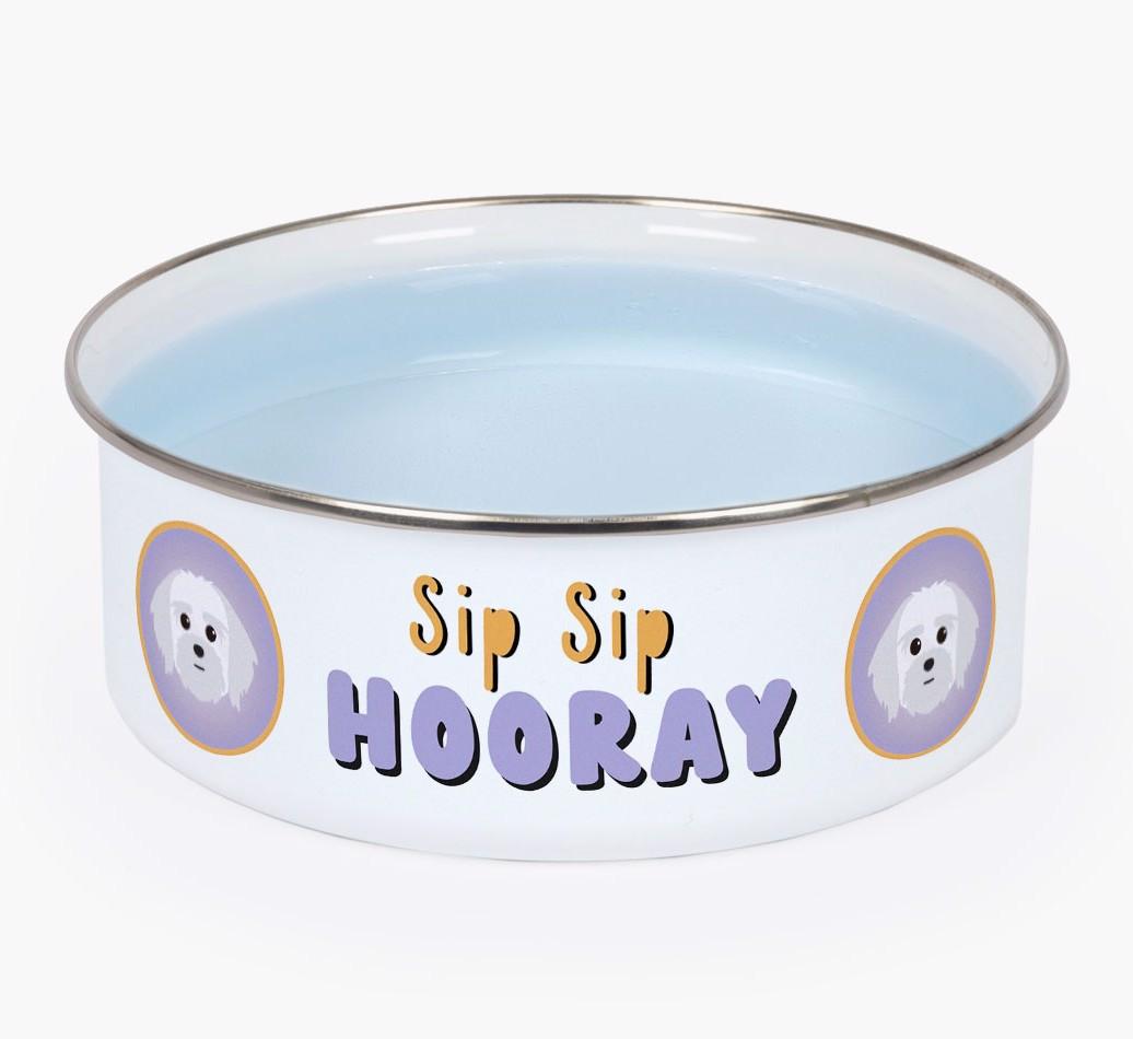 Sip Sip Hooray: Personalized {breedFullName} Enamel Dog Bowl