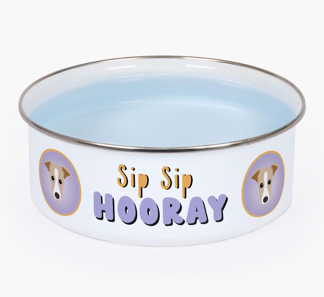 Sip Sip Hooray: Personalized {breedFullName} Enamel Dog Bowl