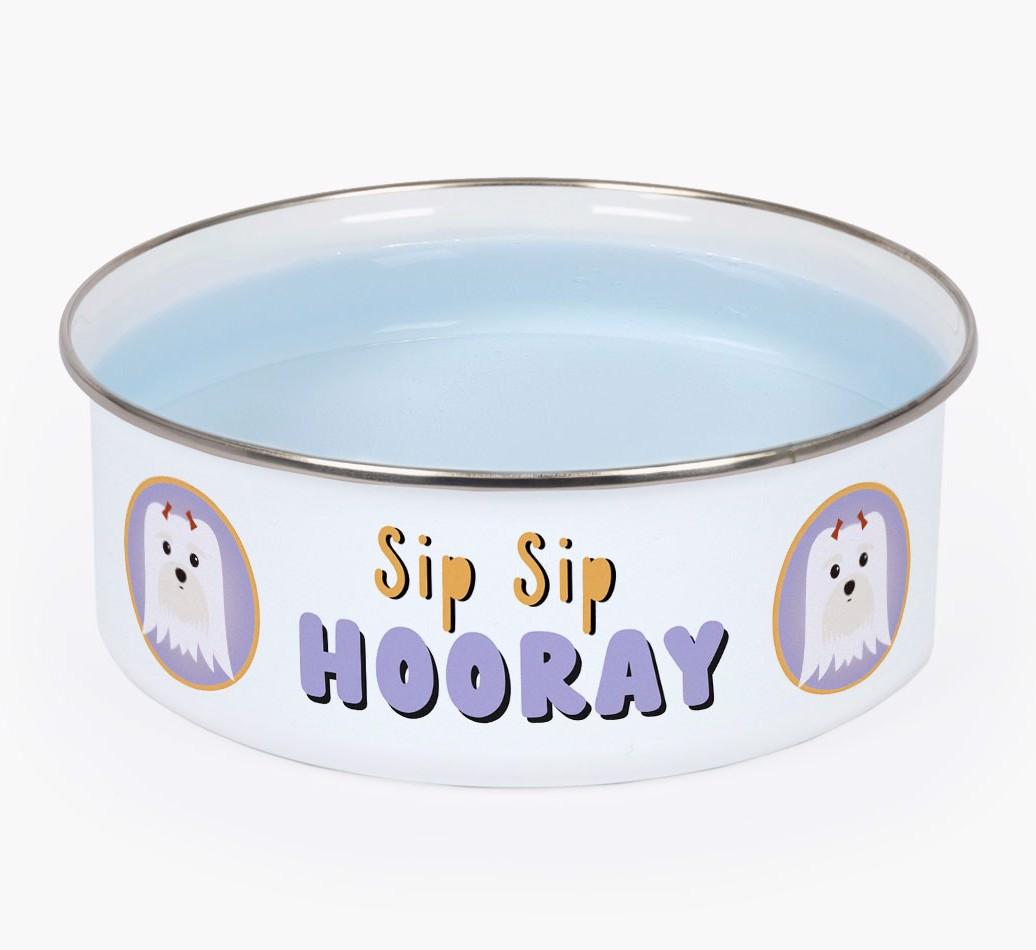 Sip Sip Hooray: Personalized {breedFullName} Enamel Dog Bowl