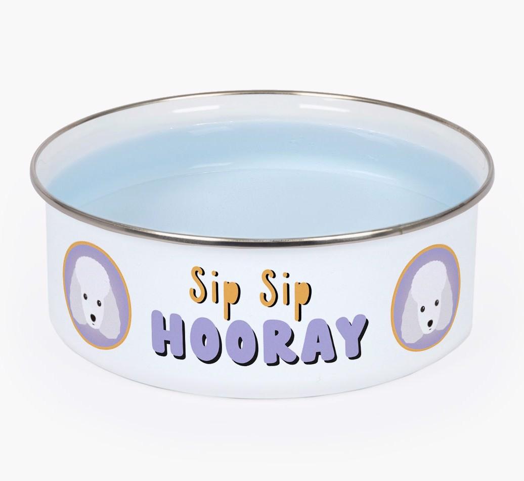Sip Sip Hooray: Personalized {breedFullName} Enamel Dog Bowl